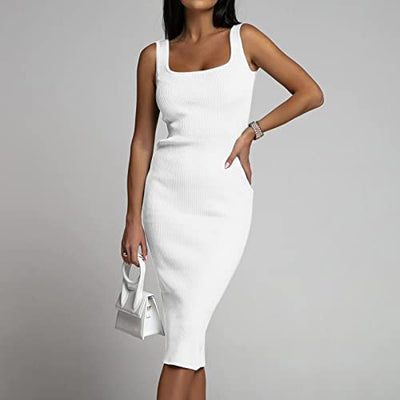 2023 Nieuwe Zomer Herfst Stijl Vrouwen Casual Sexy Effen Kleur Tank Jurk Elastische Jurk Zomer Mouwloze Basic Midi Jurk Plus Maxi Jurken Voor Vrouwen Plus Size|B0C89HQ25P
