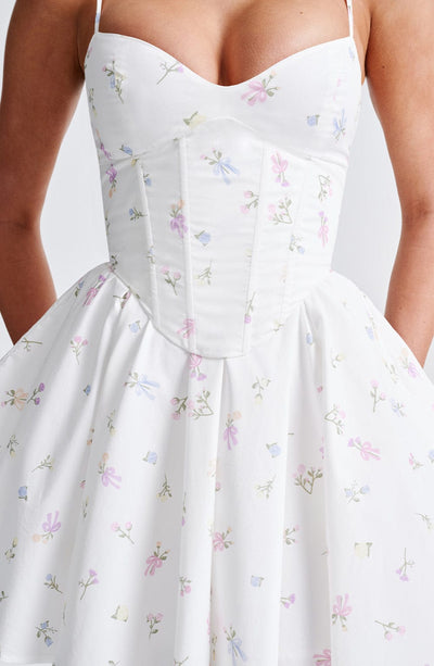 Analeigh Mini Dress - White Multi Floral Print Dress Babyboo Fashion Premium Exclusive Design