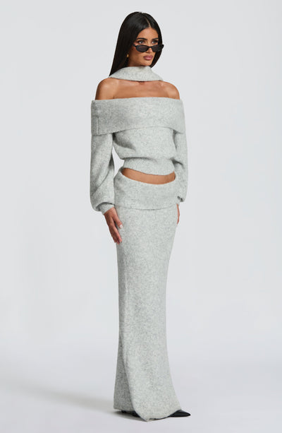 Andie Maxi Skirt - Light Grey Marl Skirt Babyboo Fashion Premium Exclusive Design