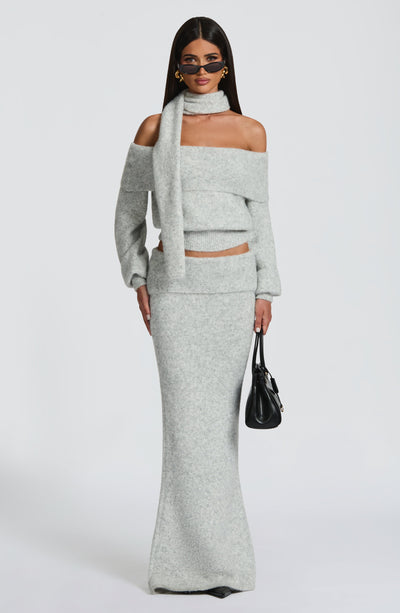Andie Maxi Skirt - Light Grey Marl Skirt Babyboo Fashion Premium Exclusive Design