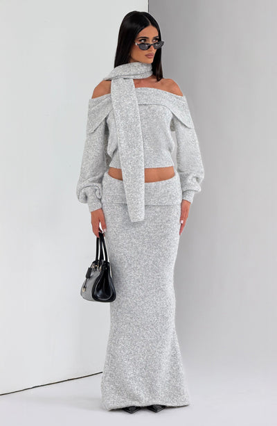 Andie Maxi Skirt - Light Grey Marl Skirt Babyboo Fashion Premium Exclusive Design