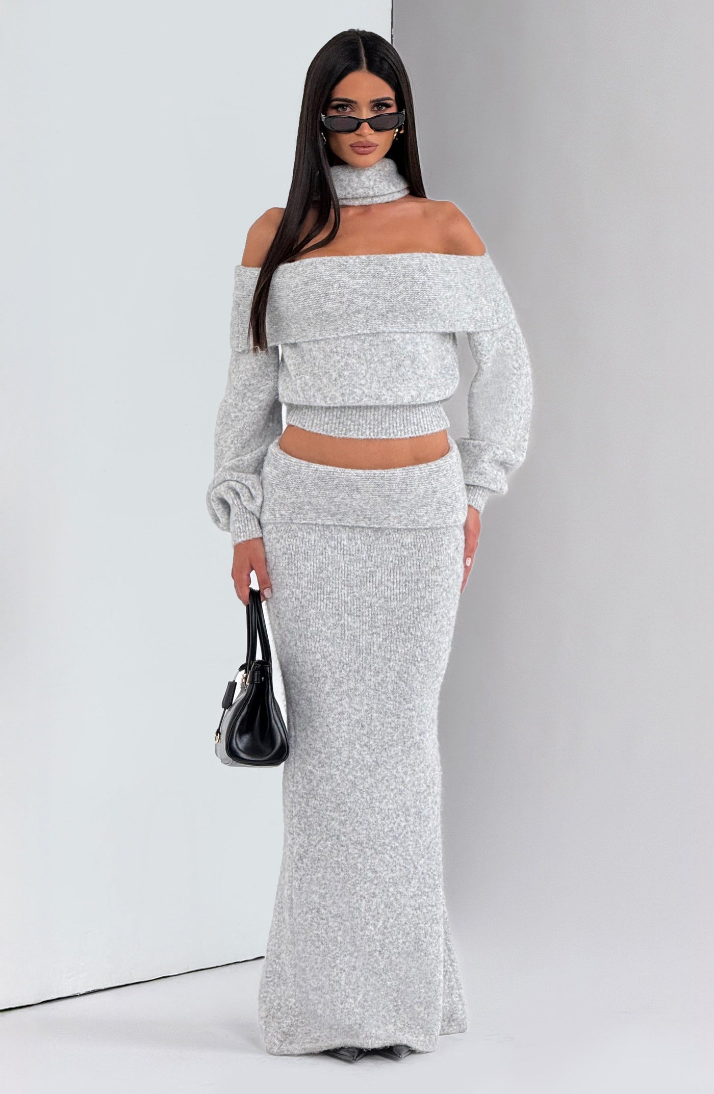 Andie Maxi Skirt - Light Grey Marl Skirt Babyboo Fashion Premium Exclusive Design