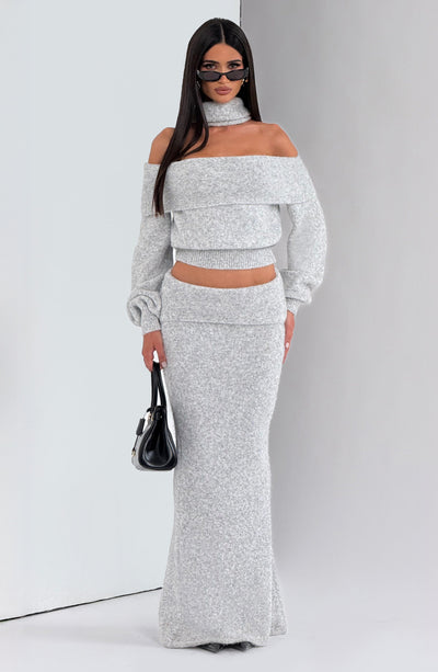 Andie Maxi Skirt - Light Grey Marl Skirt Babyboo Fashion Premium Exclusive Design