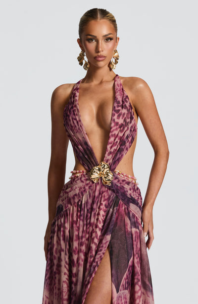 Indianna Maxi Dress - Magenta Orchid Print Dress Babyboo Fashion Premium Exclusive Design