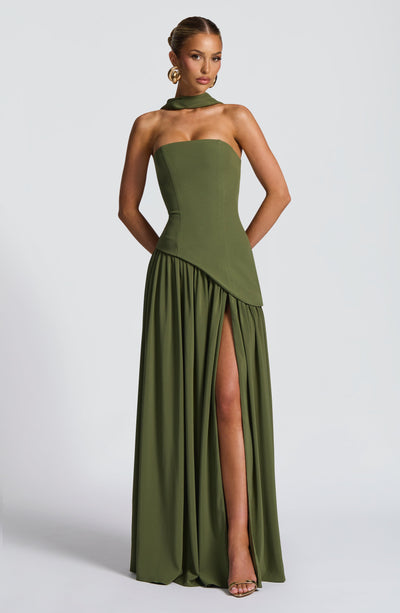 Maliyah Maxi Dress - Khaki Dress Babyboo Fashion Premium Exclusive Design